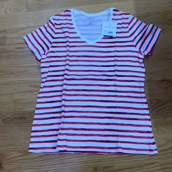 croft & barrow Tops - Croft & Barrow classic tee v- neck red on white striped NWT